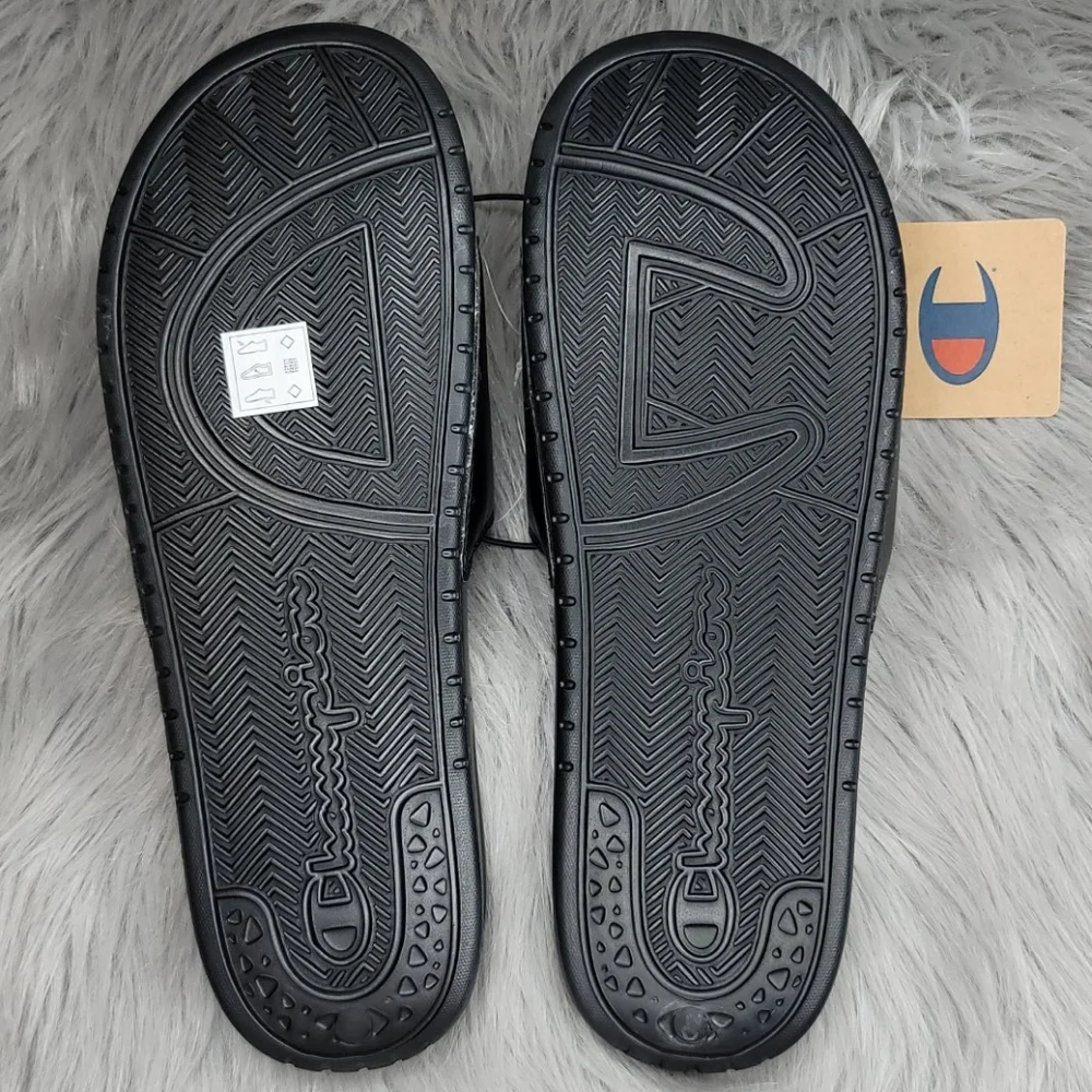 Champion Super Slide Split Script Logo Black Red Sandals
